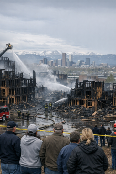 Denver apartment fire accountability scene with scorched construction site