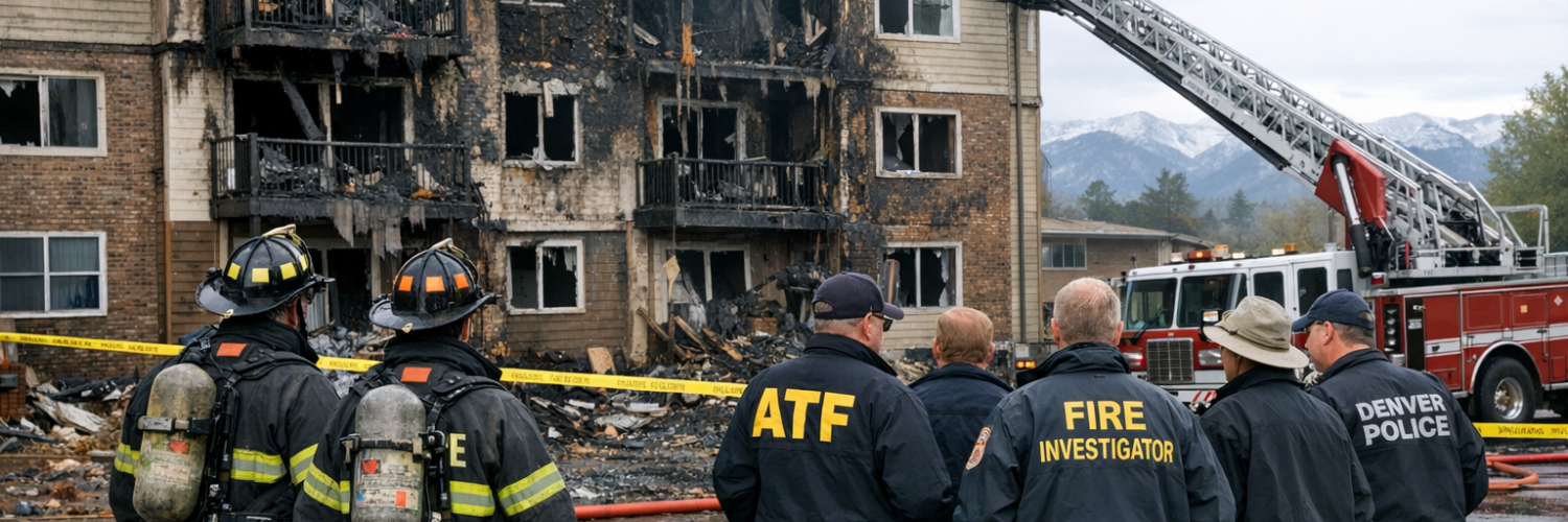 Fire crews respond to a damaged apartment building after a Denver apartment fire