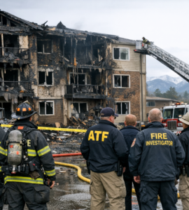 Fire crews respond to a damaged apartment building after a Denver apartment fire