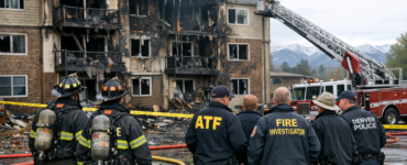 Fire crews respond to a damaged apartment building after a Denver apartment fire