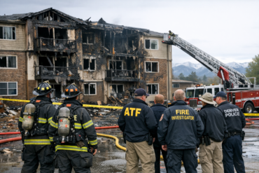 Fire crews respond to a damaged apartment building after a Denver apartment fire